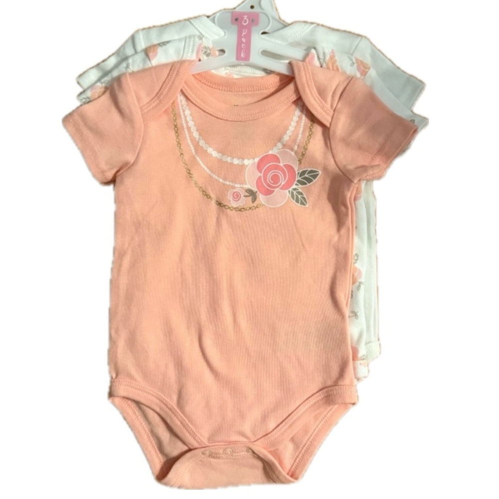 Princess Rose Baby Girl Set Of 3 Coordinating Onesies